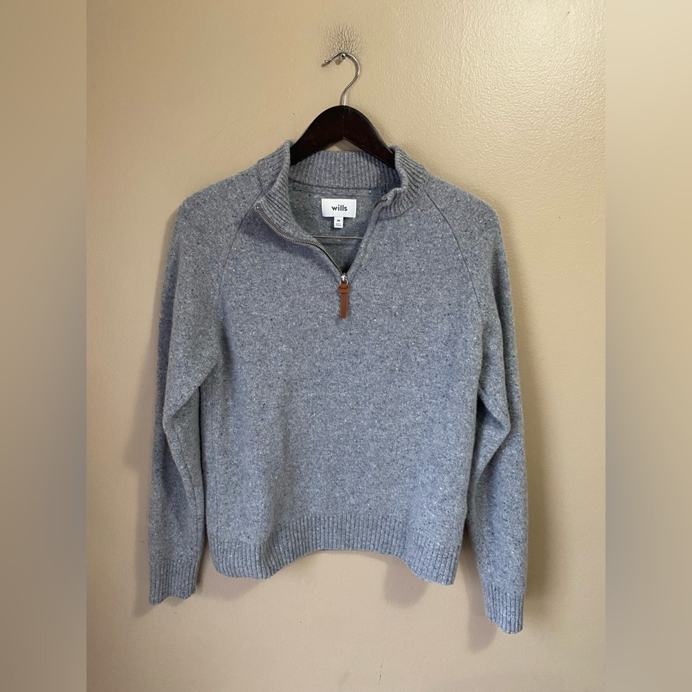 Wills 100% Wool Soft Neutral Gray Speckled 1/4 Zip Sweater